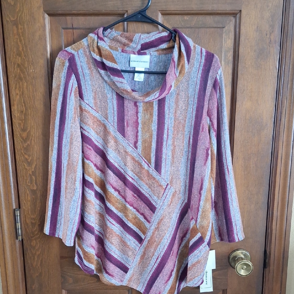 Alfred Dunner Multicolor Striped Cowl Neck Tunic